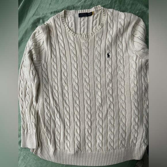 Polo Ralph Lauren white knit sweater, featuring a crewneck and a ribbed trim. - Picture 2 of 4